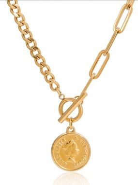Gold Coin Pendant Necklace Stainless Steel